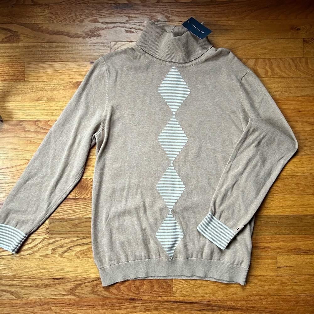 New! Tommy Hilfiger Women's Star Argyle Stella Sweater, Large